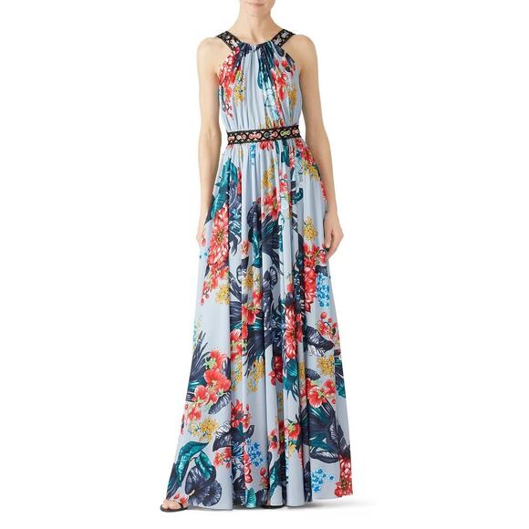 Badgley Mischka Floral Grommet Sleeveless Maxi Dress in Blue – Size 0 - Picture 1 of 10